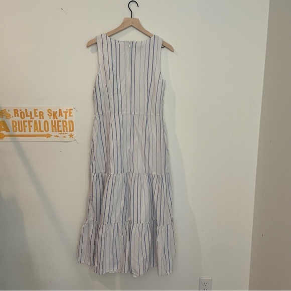 Talbots Tiered Linen Maxi Dress With Light Blue Stripes - Picture 9 of 14
